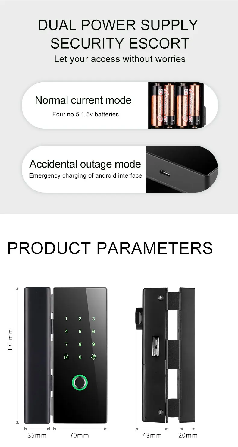 WiFi Smart Home digital Keyless Keypad Deadbolt Door Rim Lock fingerprint door lock home