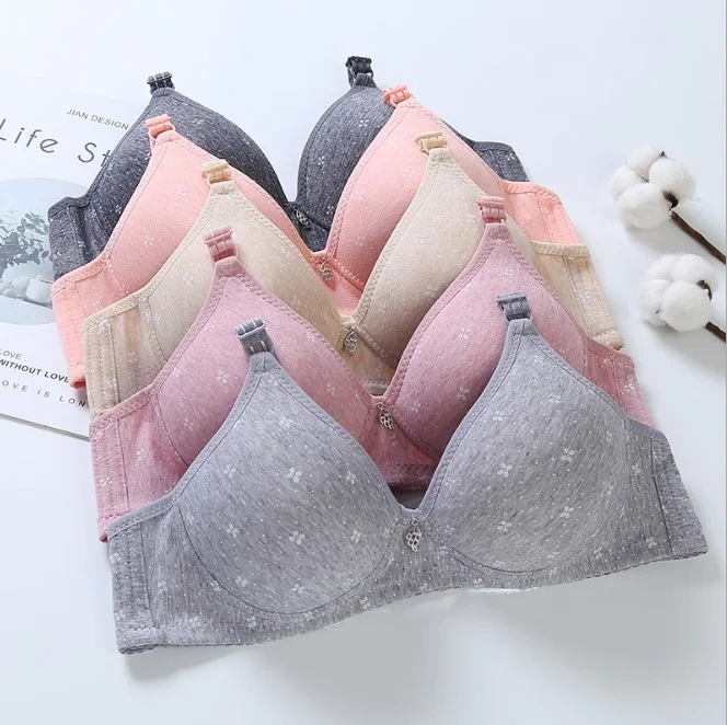 

1.2USD BR141 Middle aged female plus size 36-44B cotton bra 3 back closure 3/4 thin cup wire free women's bra for wholesale, All color available