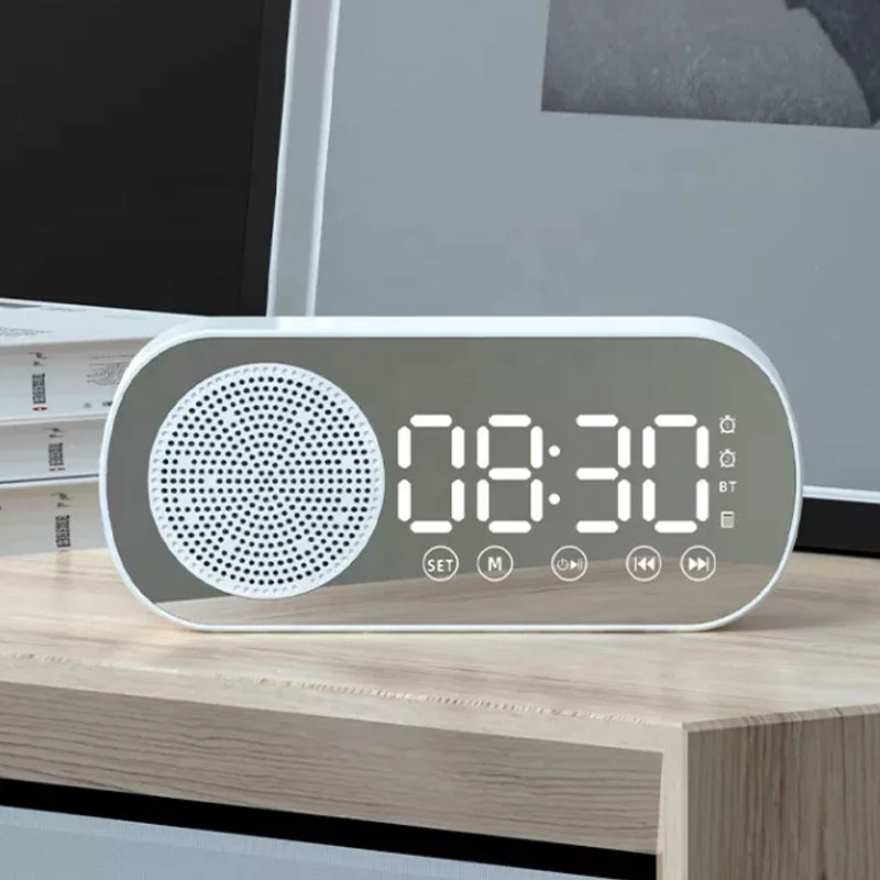 

Popular Creative Gifts Multifunction Music Speaker HIFI Sound Quality FM Radio TF Card HD Mirror Alarm Clock Speakers for Sale