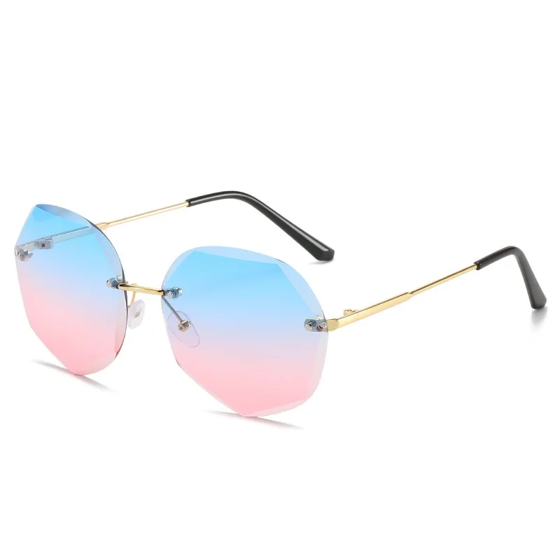 

2020 Hot Sale Classic Polygon Rimless Sun Glasses Women Big Face Fashion Colorful Metal Sunglasses