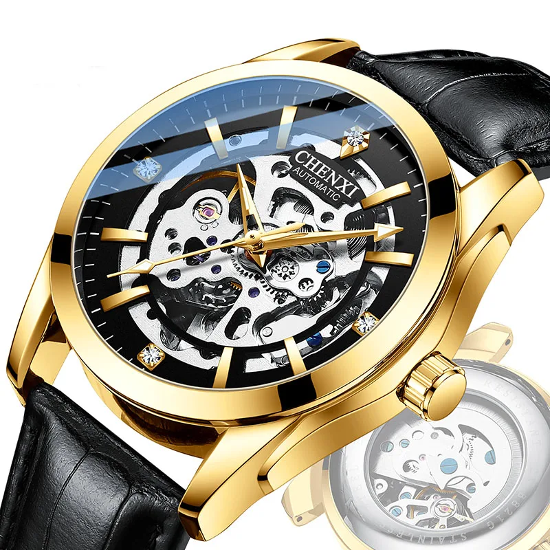

Hot Selling Product Custom Name Top Luxury Brand Skeleton Men Watch Mechanical Watches, As shown in the picture
