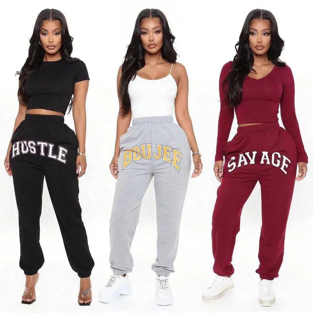 

Fashion Women Comfortable High Waist Letter Print Ladies Pants Women Trousers Haren Pants, As shown