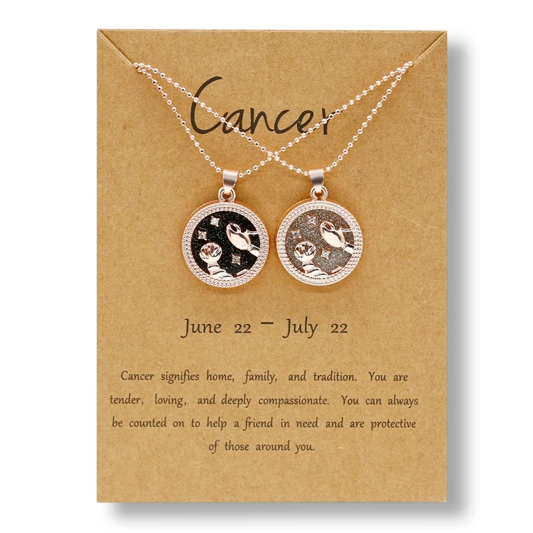 

Female 2pc/set Rose Gold Plated Lover Gift 12 Constellations Couple Jewelry Round Horoscope Women Sign Pendant Zodiac Necklace, Rose gold, gold