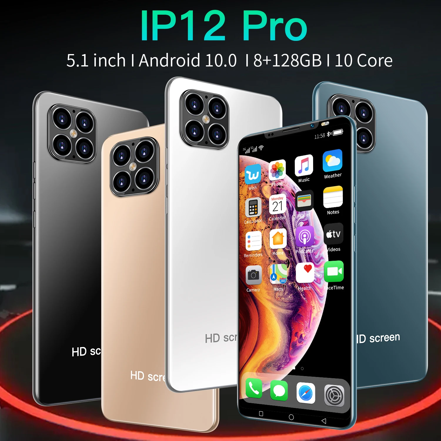 

Free shipping smartphone IP12 Pro 8GB + 128GB 5.1inch full screen Mobile phone finger/face unlock phone