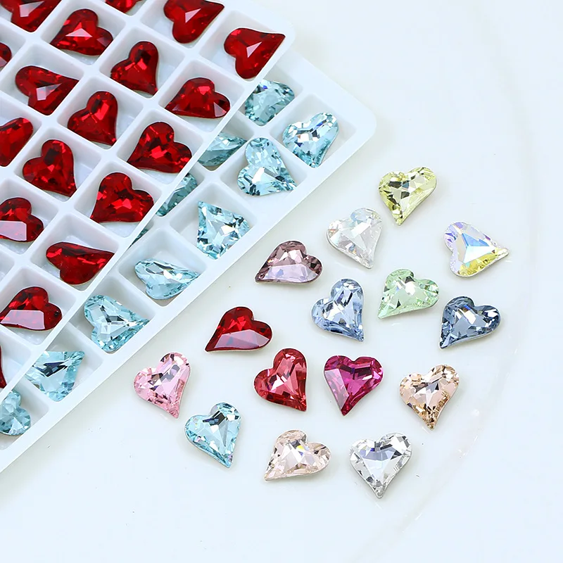 

Customization 9*8mm Shaped Drill Crystal Beads Wholesale Crooked Heart Tip bottom Drill Nail Drill