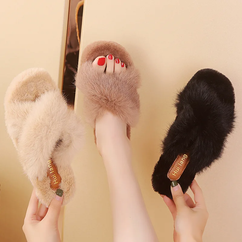 

Free Shipping china factory supply custom made woman plush faux fur slide sandal girl slide slipper for woman, Customized color