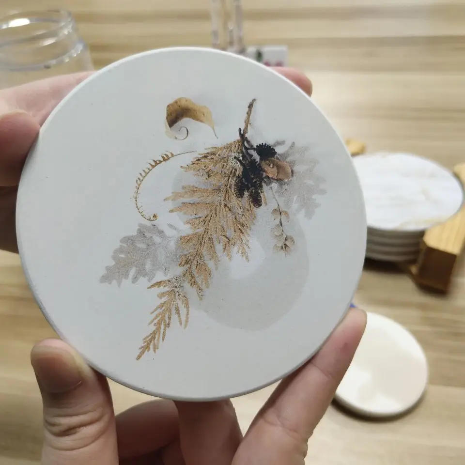 

Promotional Custom Round Sand Stone Coffee Sublimation Marble Coaster Holder