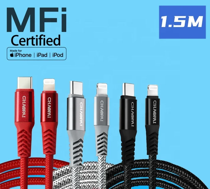 

CHAOPAI Original cable mfi de foudre MFi certified PD Fast Charging 8 pin usb cable Light ning USB Cable For Phone charge, Red