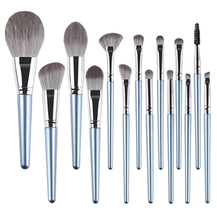 

14 pcs blue high quality custom logo eye face makeup brush set