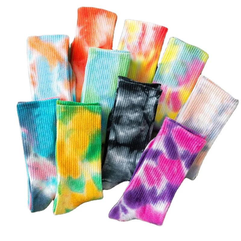 

2021 autumn/winter new hot selling cotton men's socks tie-dye series literary personality tube socks for women
