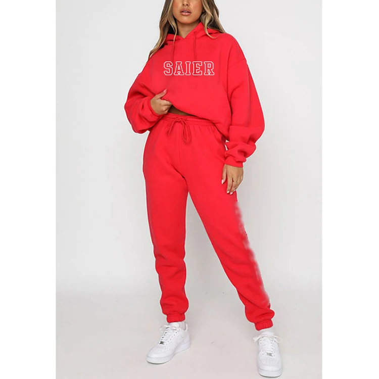 

Winter 2023 women trendy clothes thick two piece hoodie and jogger sets casual fall jogger sportswear 2 piece pant set