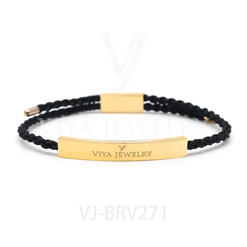 

Quality Stainless steel Simple Customized Laser Engraved Logo Bracelet adjust Size men women gift pack