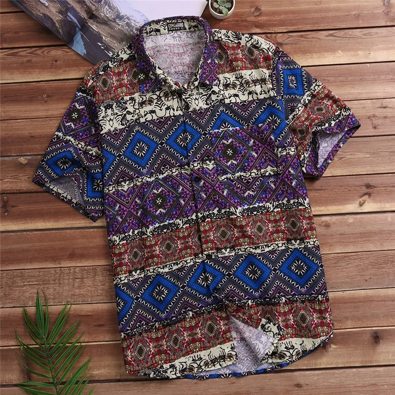 

Free Shipping Short Sleeve Loose Casual Beach Hawaiian Men's Shirts, As pictures show,purple/colorful/black