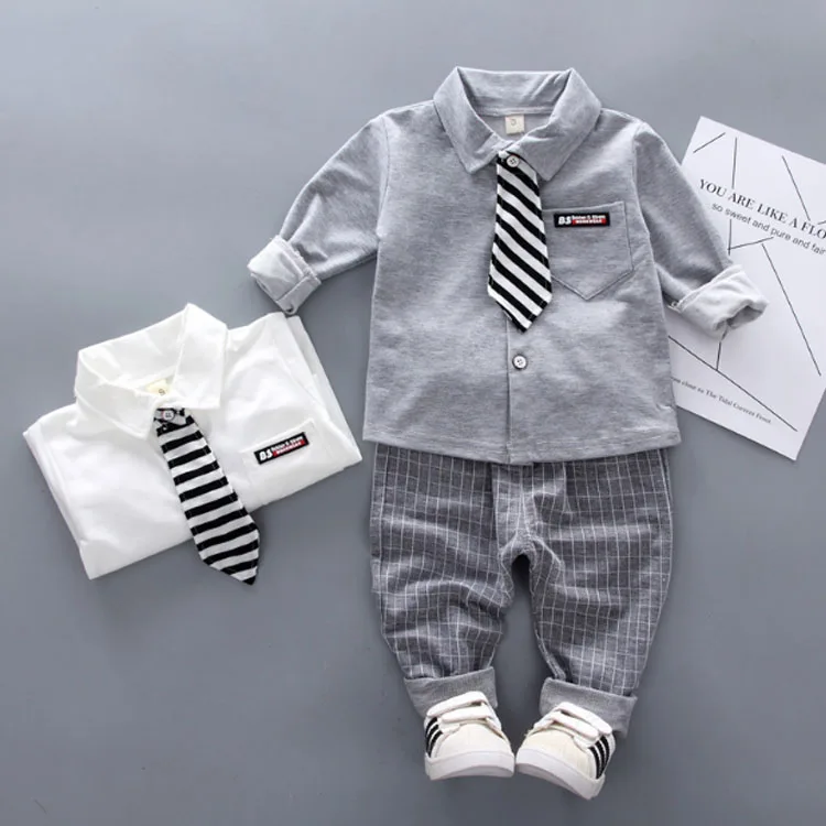 

Autumn new two-piece suit boys clothes tie long sleeve shirt trousers gentleman dress baby clothing set, Picture color