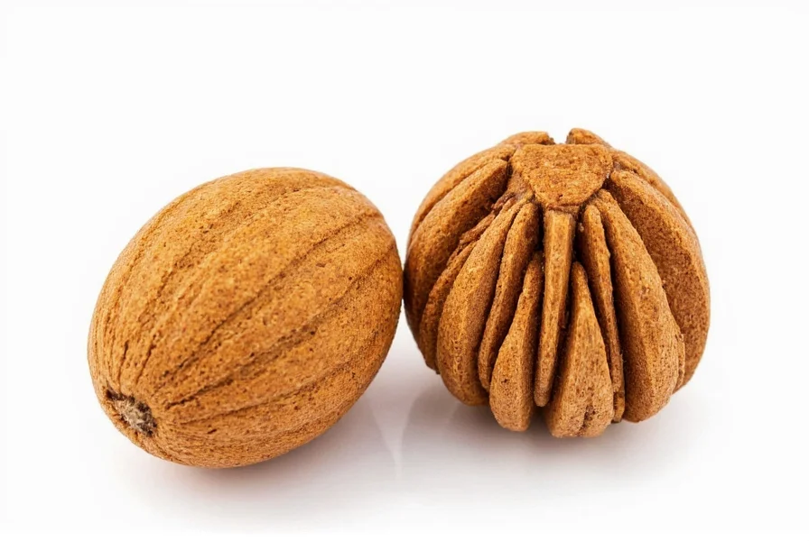 Nutmeg storage comparison showing whole nutmeg in glass jar versus ground nutmeg