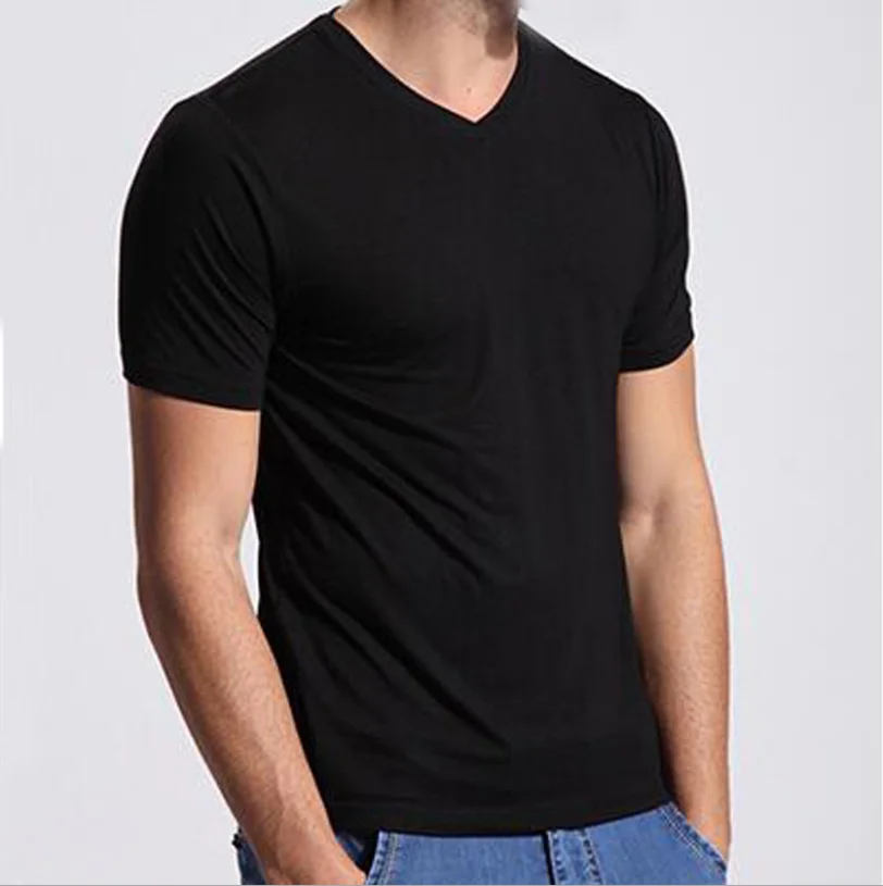 

Blank men's short-sleeved T-shirt plain stretch men's undershirt v-neck Bamboo fiber t shirt for men, Black,white,gray