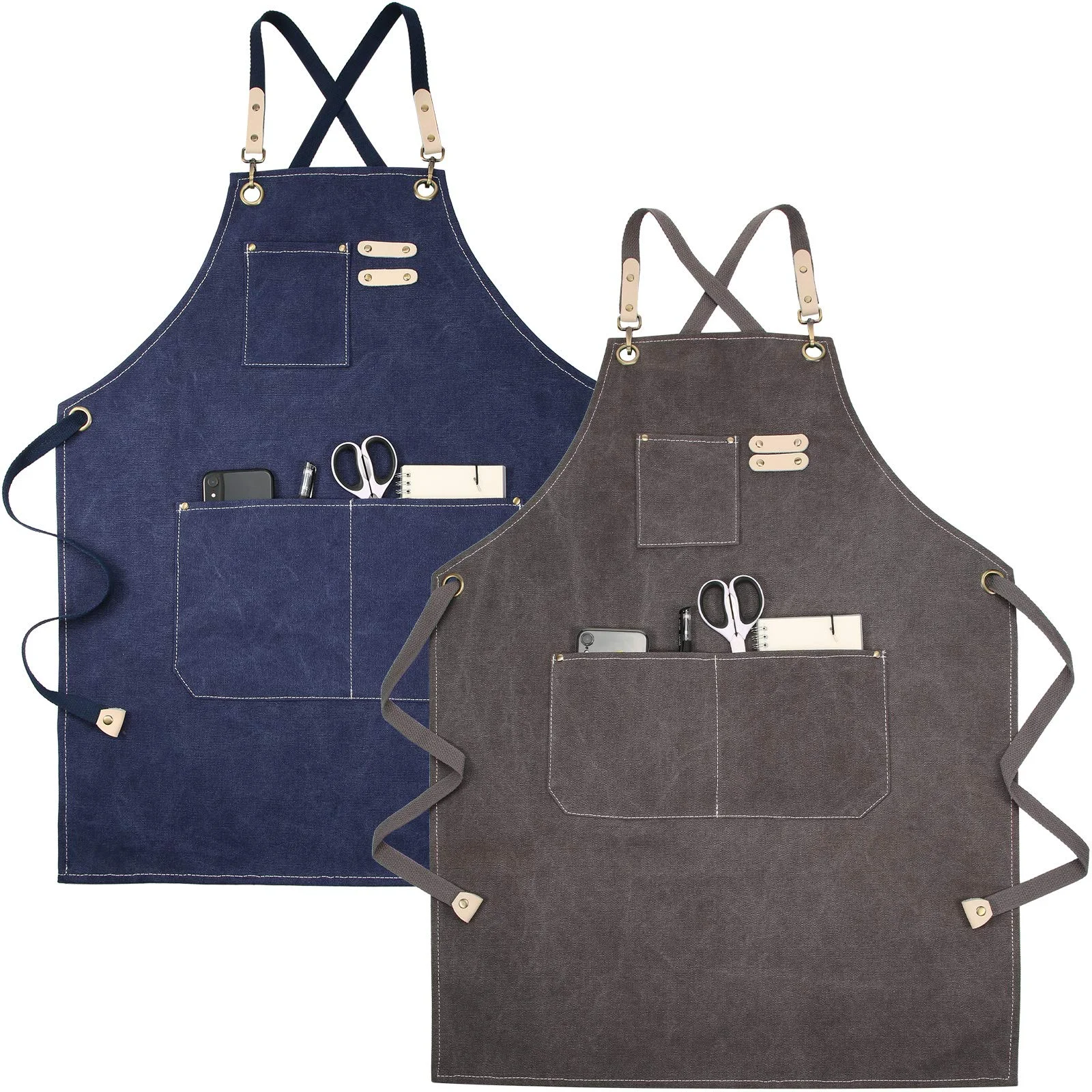 

Baking BBQ Painting Cotton Canvas Adjustable Apron w for Women Men Grilling Hair Stylist Crafting, Beige, black, etc. or custom