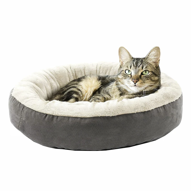 

Indoor Custom Round Warm Cat Pet Beds Plush Cushion, Gray,black,brown
