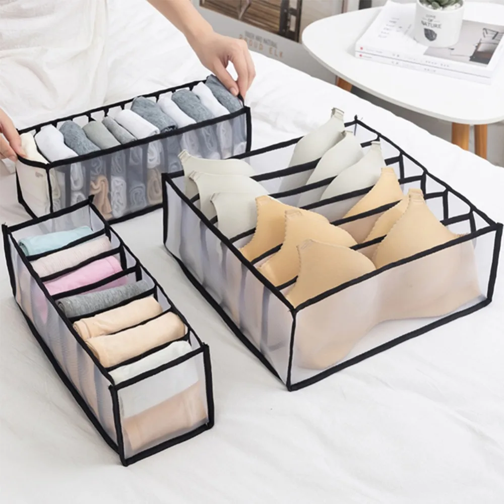 
wholesale closet organizer for socks home separated underwear storage box 7 grids bra organizer foldable drawer organizer  (1600138460660)