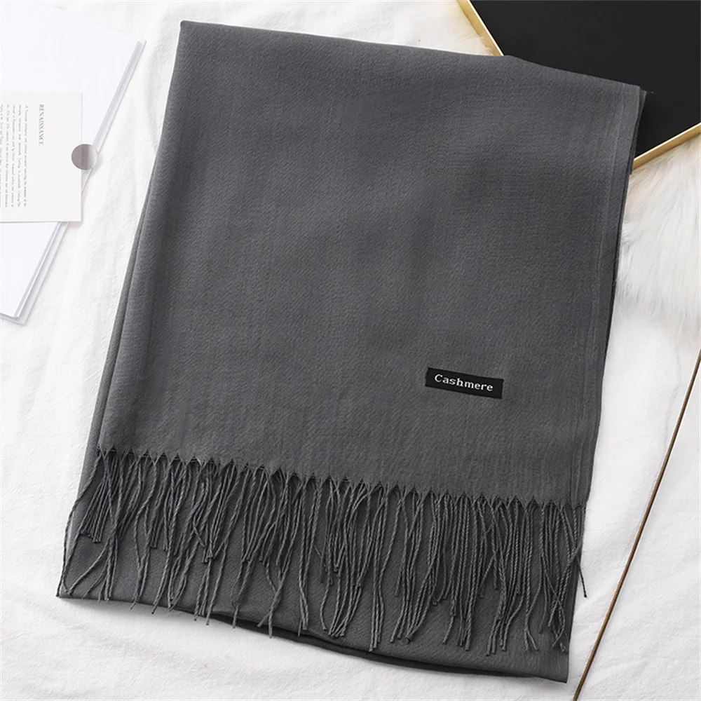 Custom Logo Polyester Autumn Winter Pashmina Woven Pure Cashmere Scarf Men Women Unisex Scarf Shawl With Tassel