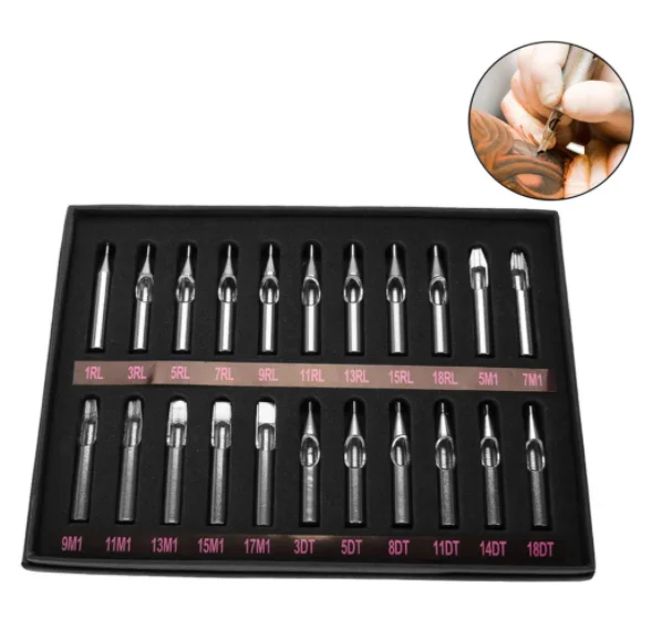 

304 Stainless Steel Tattoo Tips Kit Tattoo Nozzle Tips 22pcs Mix Set For Tattoo Needles Accessories