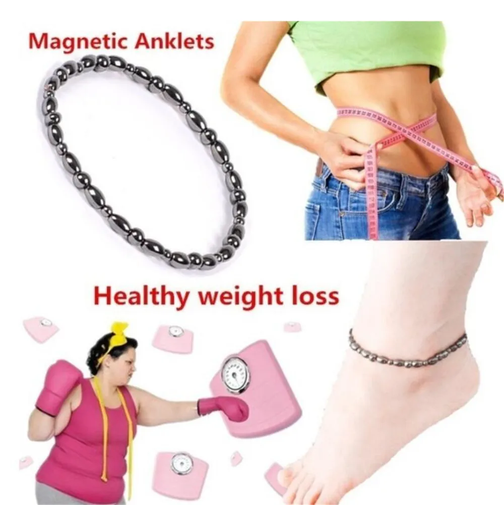 

Wholesale Natural Black Gallstone Slimming Magnetic Anklets Fashionable Metal Jewelry Anklets