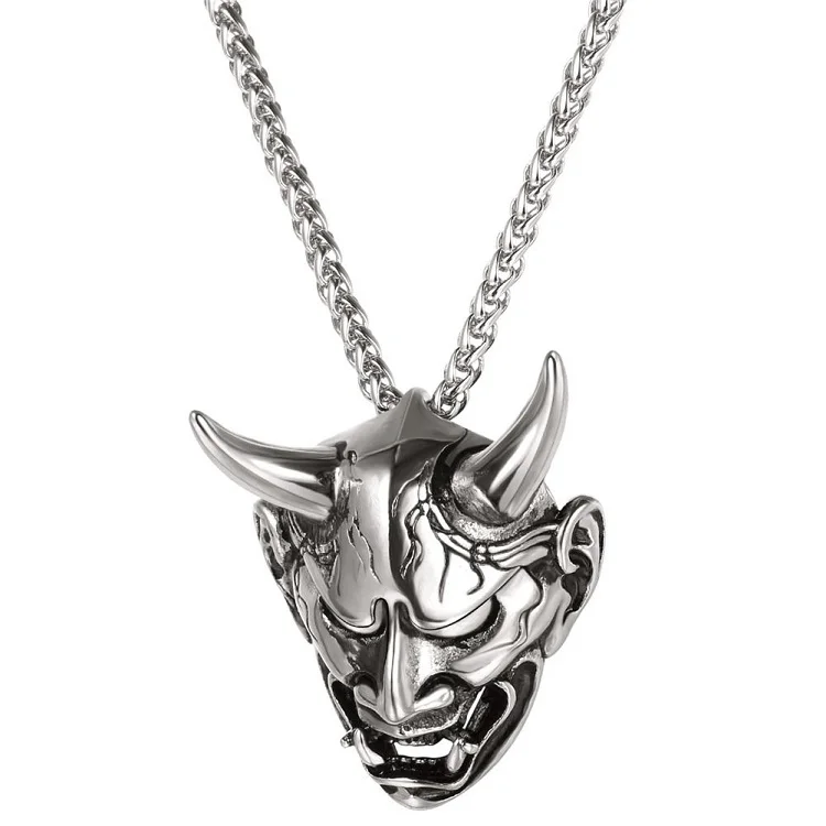 

Men Gothic Jewelry Stainless Steel Silver Demon Horn Skull Pendant Necklace