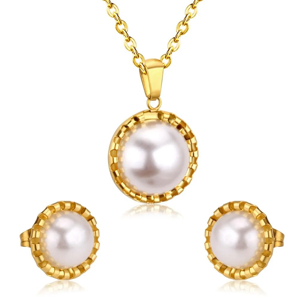 

Jewellery African Dubai Jewelry Set Stainless Steel Pendant Necklace Earrings Women Fashion Pearl Wedding Jewelry Sets, Original stainless steel