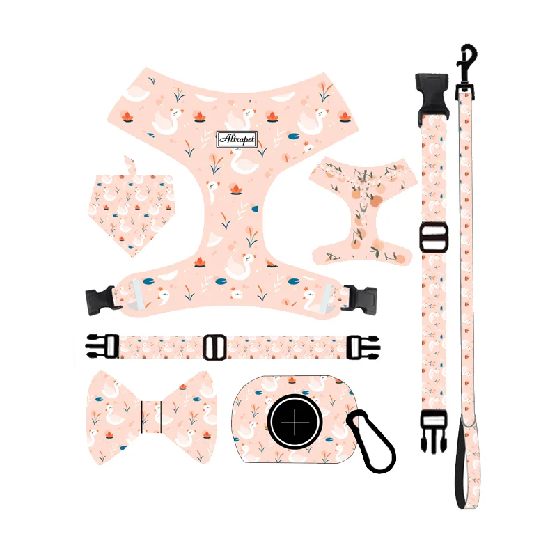 

Custom Design Dog Harness with Collar Leash Bow Tie and Bandana set, As picture