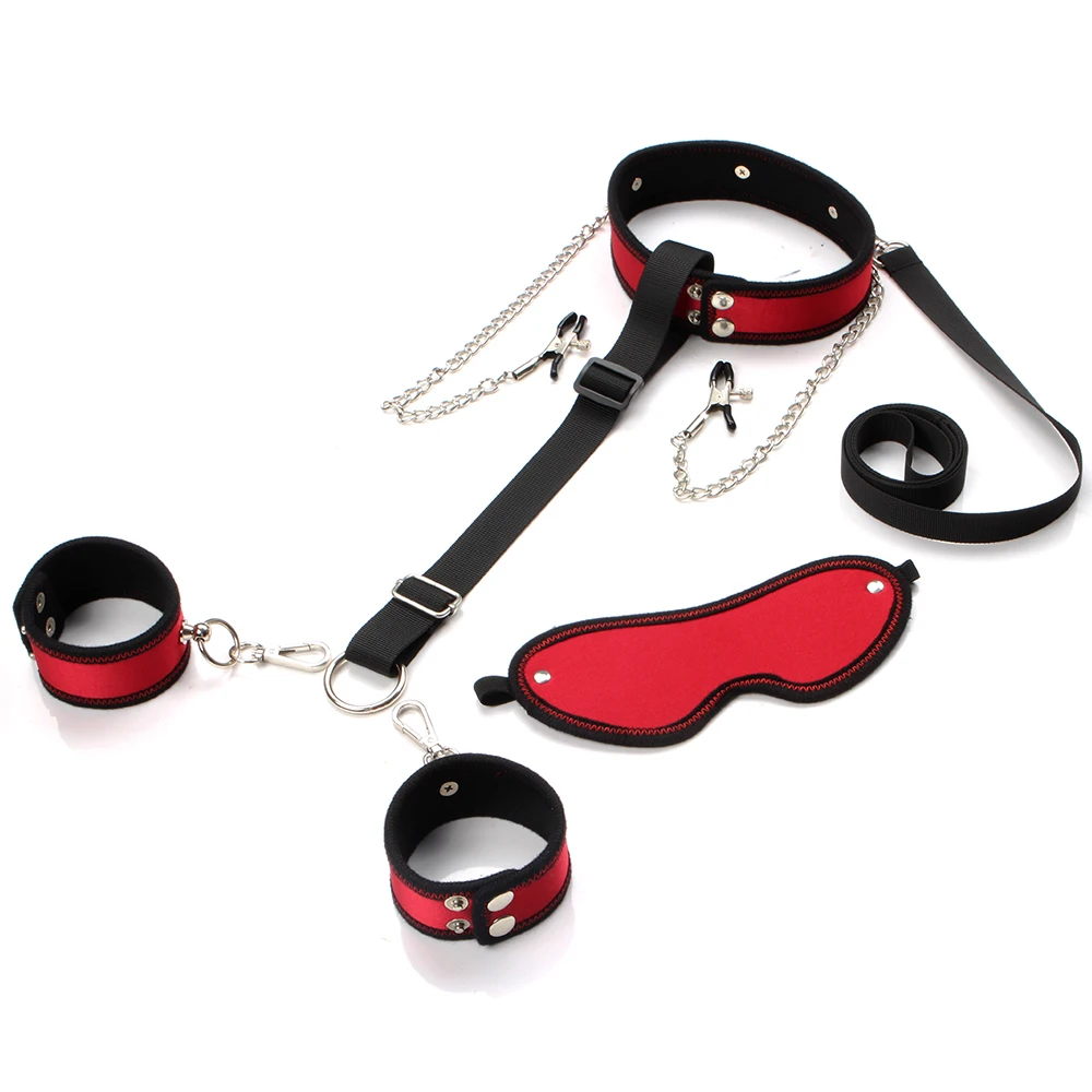 

New BDSM Bondage Restraint Sex Toy Adult Women Bdsm Kit Cosplay Softred Leather OEM Plush Item Sets Suit Color Package