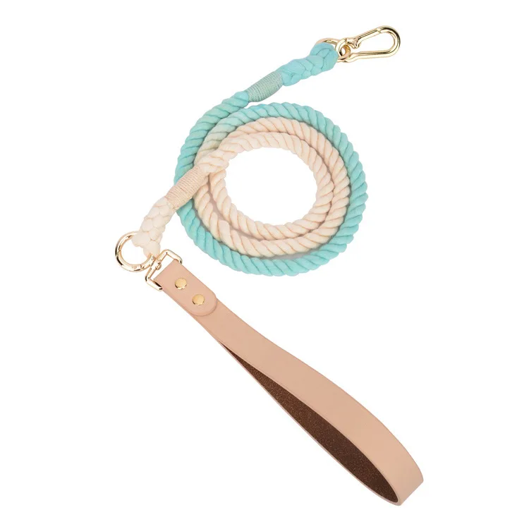 

Custom Fashion Luxury Gradient Color Pet Dog Rope Leash With Leather Handle, 1-6#