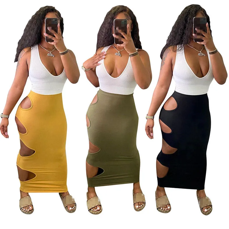 

FS2577D summer dress crop Tops and Skirts Set Women Two Piece Cut Out Hollow Skirt sets