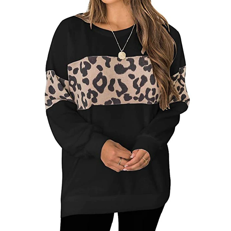 

New leopard print long sleeve fashion women t-shirt casual long sleeve o-neck sweatshirt for ladies, Picture color