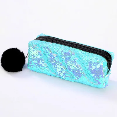 

New Tas Kosmetik 16 Color Fashion Wild Large Capacity Hair Ball Zipper Mermaid Sequin Pencil Case Makeup Storage Bag