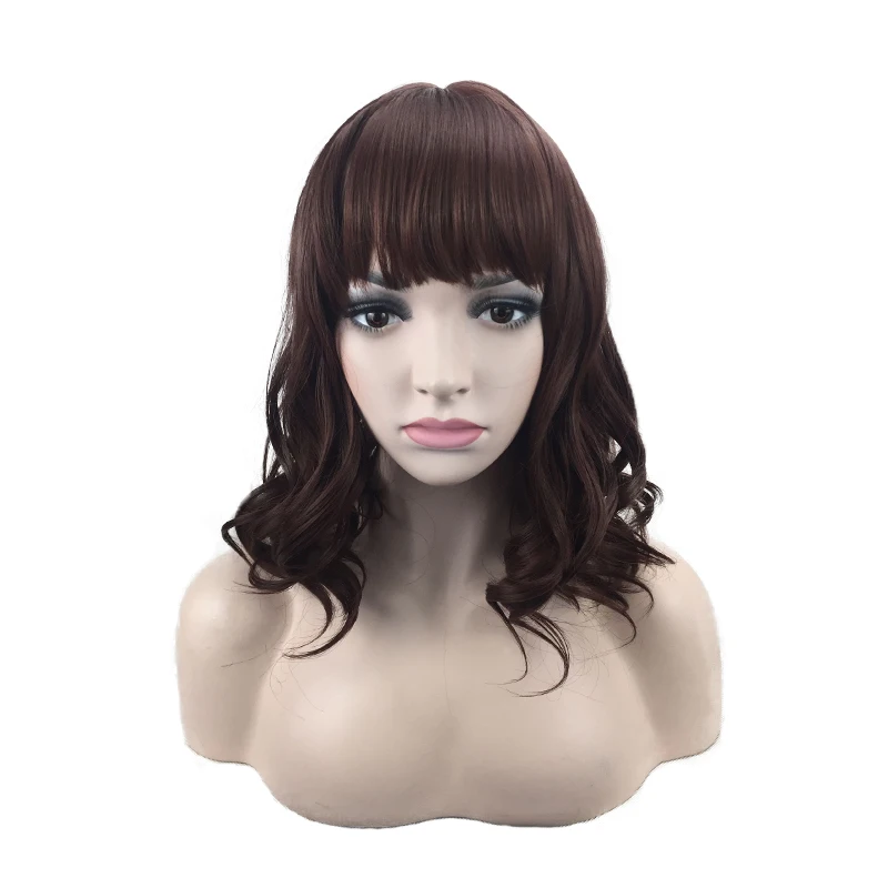 

Custom Color Bob Wigs With Air Bangs Short Wig Body Wavy Brown Synthetic Wig