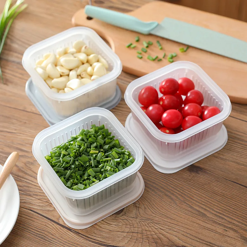 

Kitchen Plastic Storage Box Fresh-keeping Refrigerator Fruit Food Containers Drain Food Preservation Box