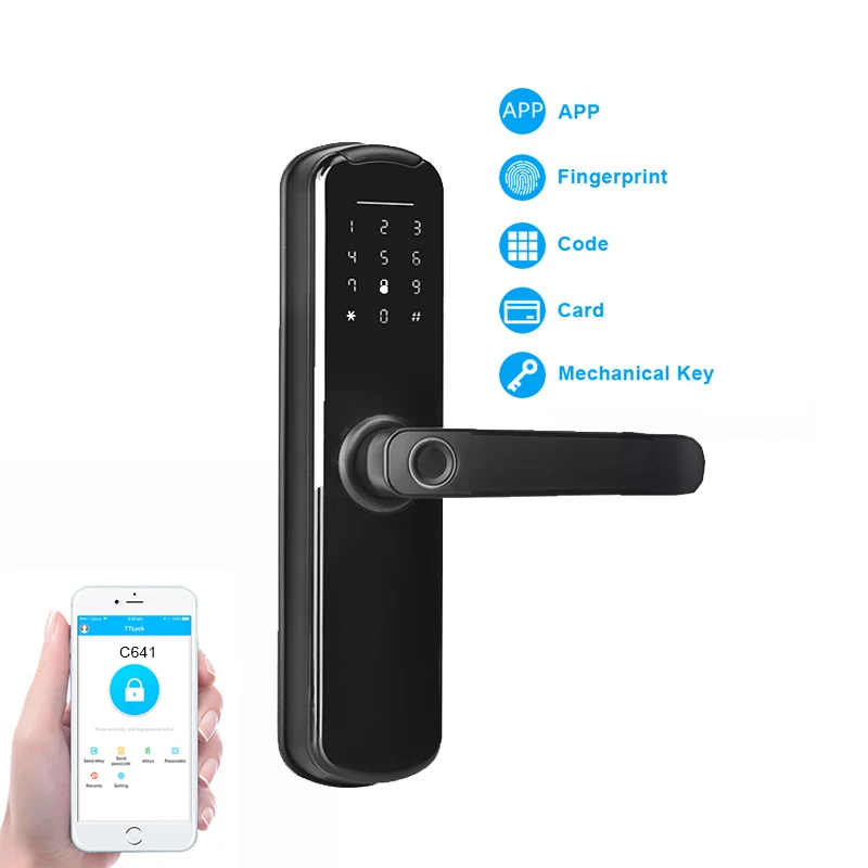 

High Security Smart Lock Door Thumbprint Biometric Intelligent Electronic Fingerprint WiFi TTLock Door Lock