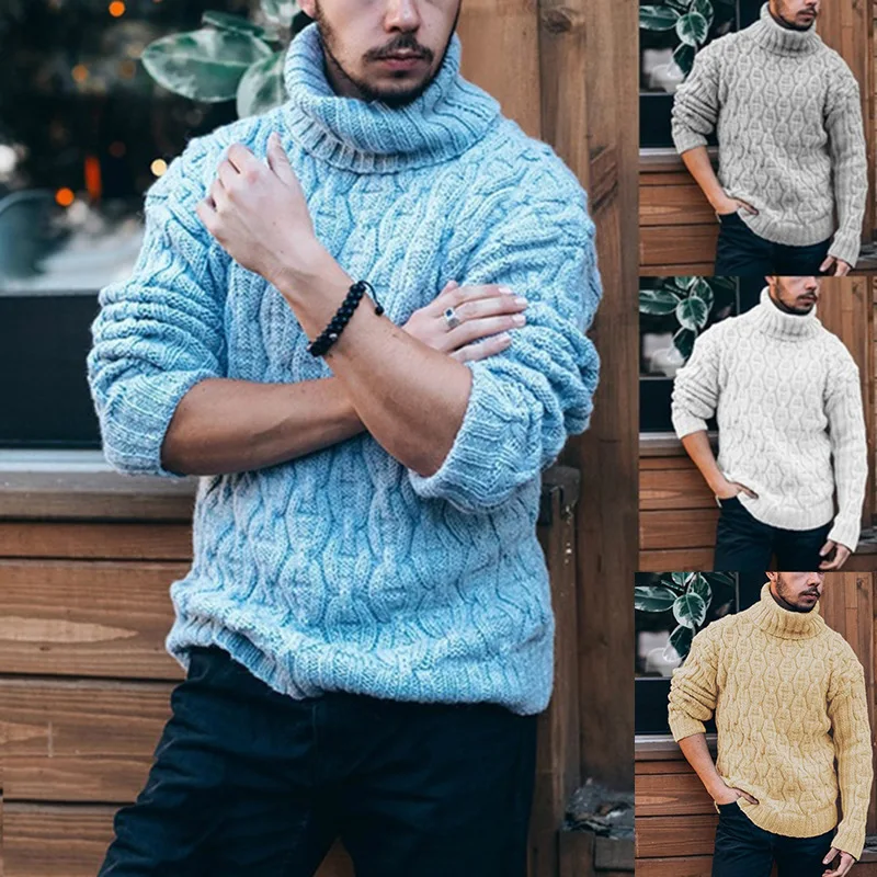 

wholesale factory Amazon men's turtleneck knitted sweater man winter thick plus size top
