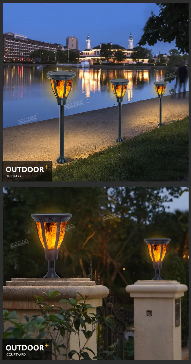 ALLTOP Warm brightness outdoor garden lighting ABS housing 2w ip65 led solar flame light