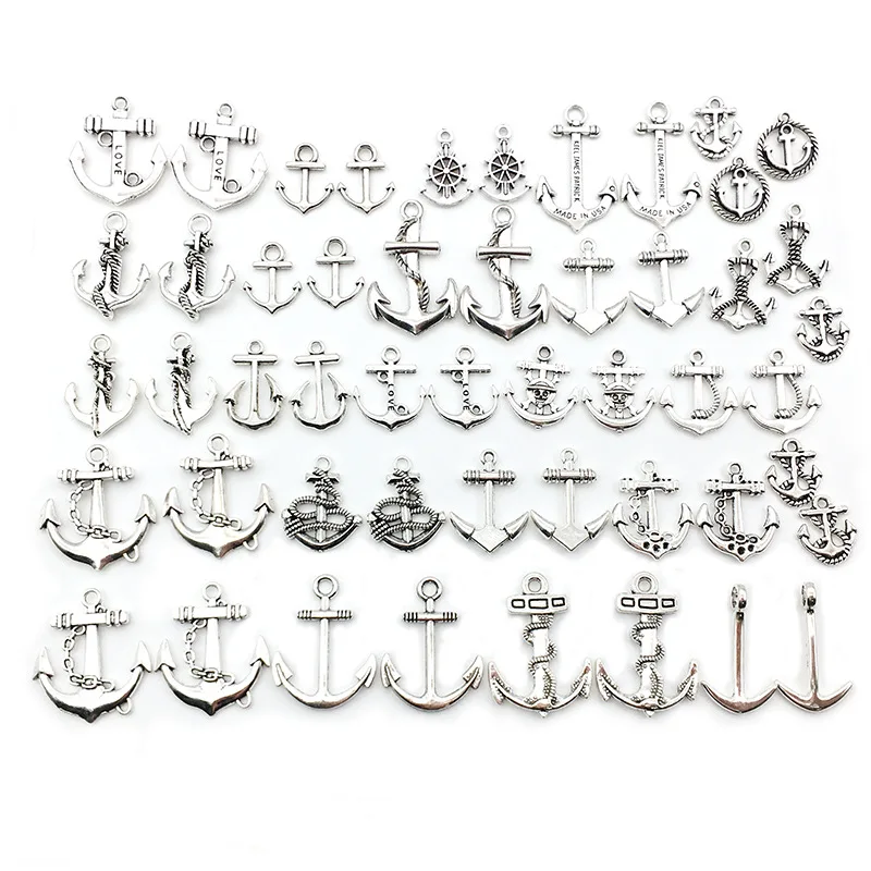 

46 PCS Pack Silver Zinc Alloy Ship Anchor Pendant for Home DIY