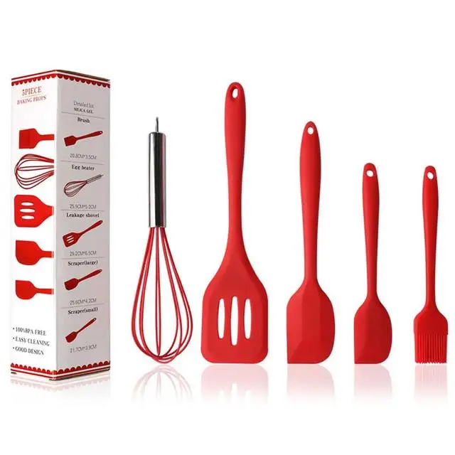 

Amazon hot sale Baking Silicone Non-Stick Rubber Spatula Set Heat-Resistant Spatula Kitchen Utensils Set milk frother 5pcs