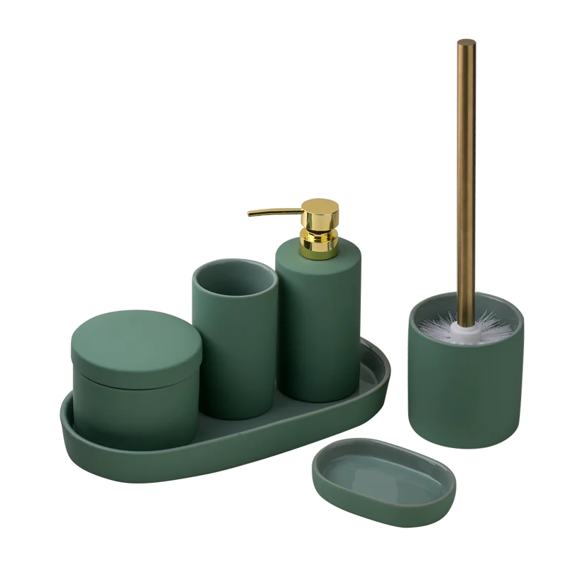 

soft touch ceramic Bathroom Luxury Rubber Coated silicon coating bath accessory set, Green