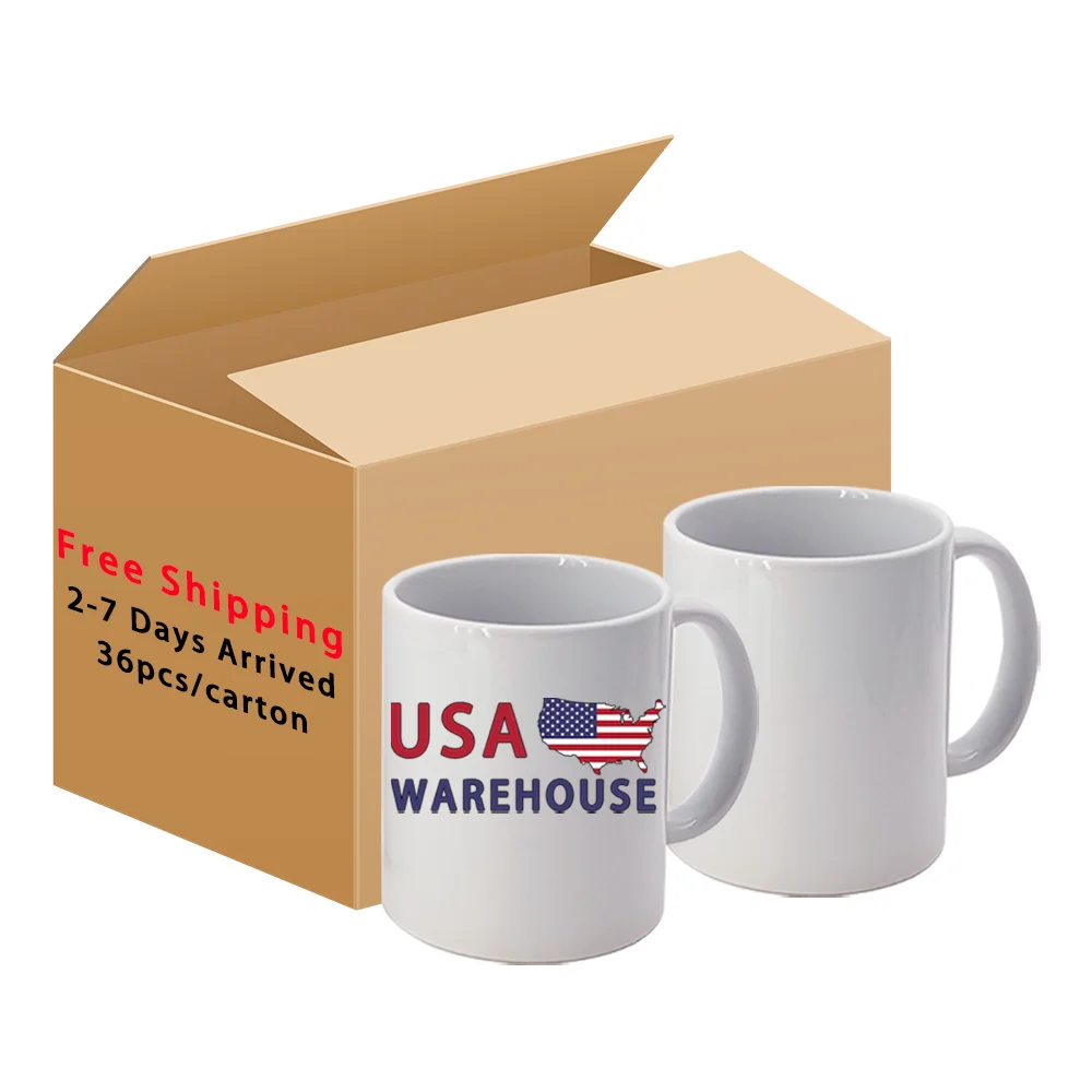 

USA Warehouse free shipping white custom 11oz porcelain sublimation mug ceramic coffee tea mug with handle