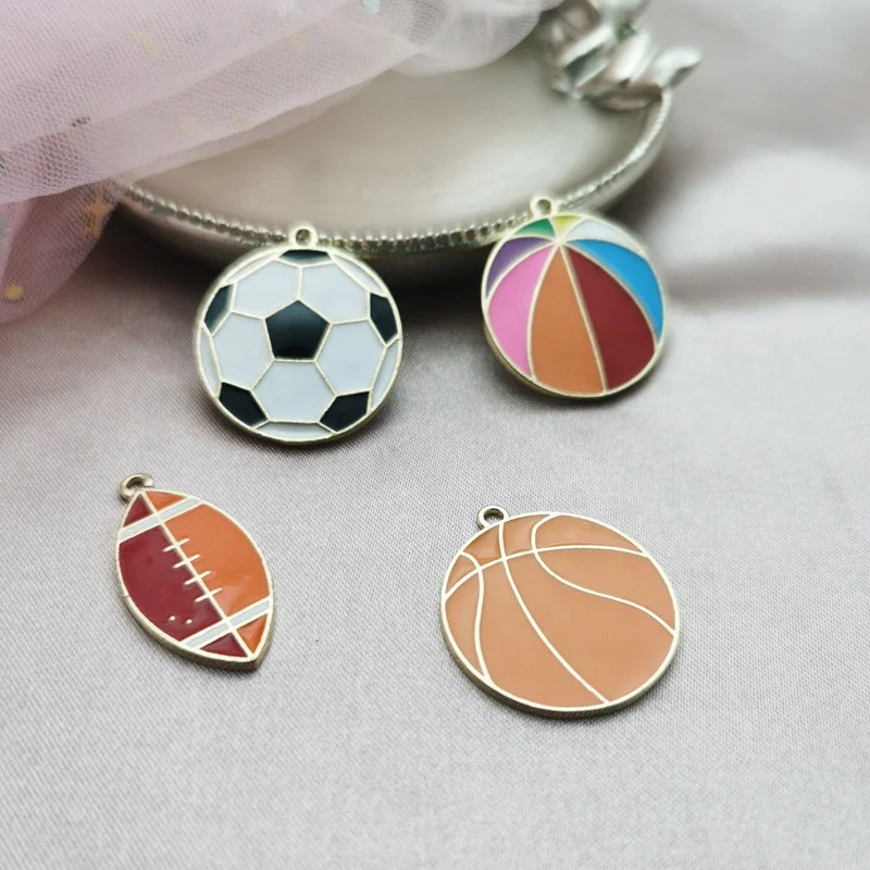 

sports ball charms color enamel soccer football basketball softball charms for bracelet necklace custom sports charms, Picture