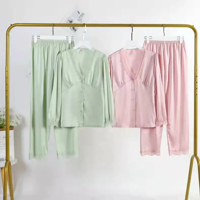 

wholesale silk satin solid Pajama women's luxury Sleepwear home wear sleepwear for women plus size summer plain nightwear