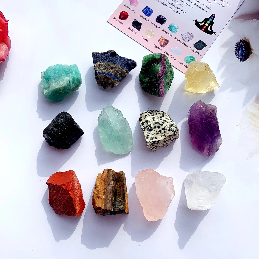 

Raw Crystal Quartz Stone Chakra Set Natural Rough Gmstones Raw Healing Stones Set for Yoga Meditation