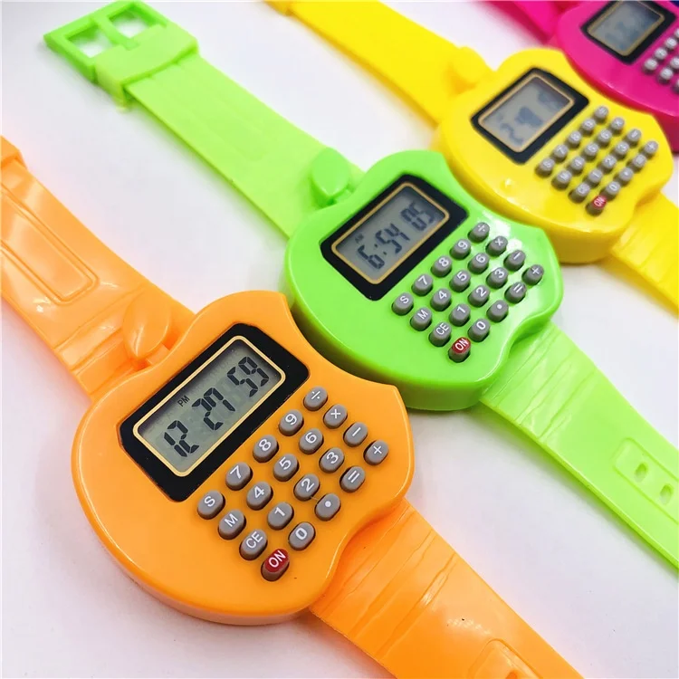 

Children calculator with Wrist watches bands clock for girls boys Kids Silicone Electronic rubber apple shaped promotional gift