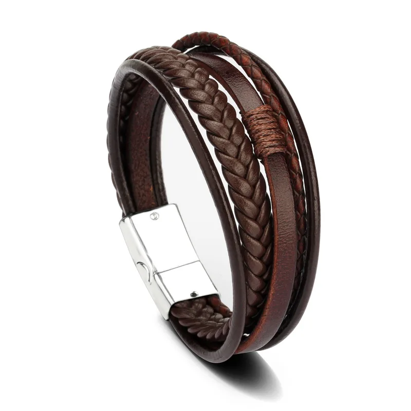 

genuine leather men braid bangle bracelet accessories magnet clasp hot sale men bracelet jewelry gift, Shown