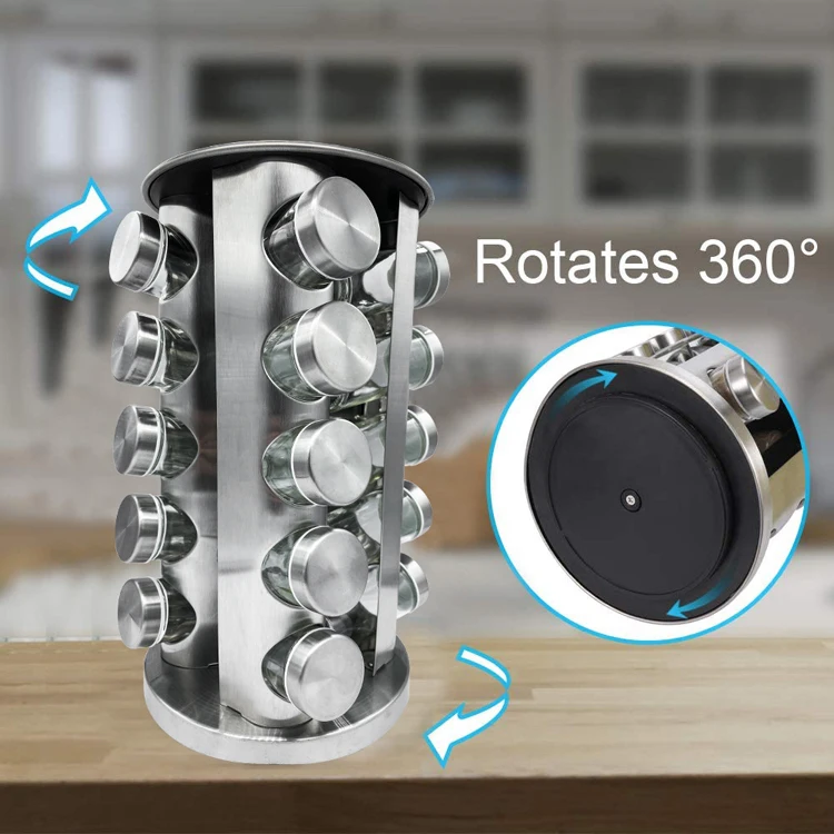 

spice rack with glass jars turnable spice rack rotating kitchen 20 jars spice rack, Silver