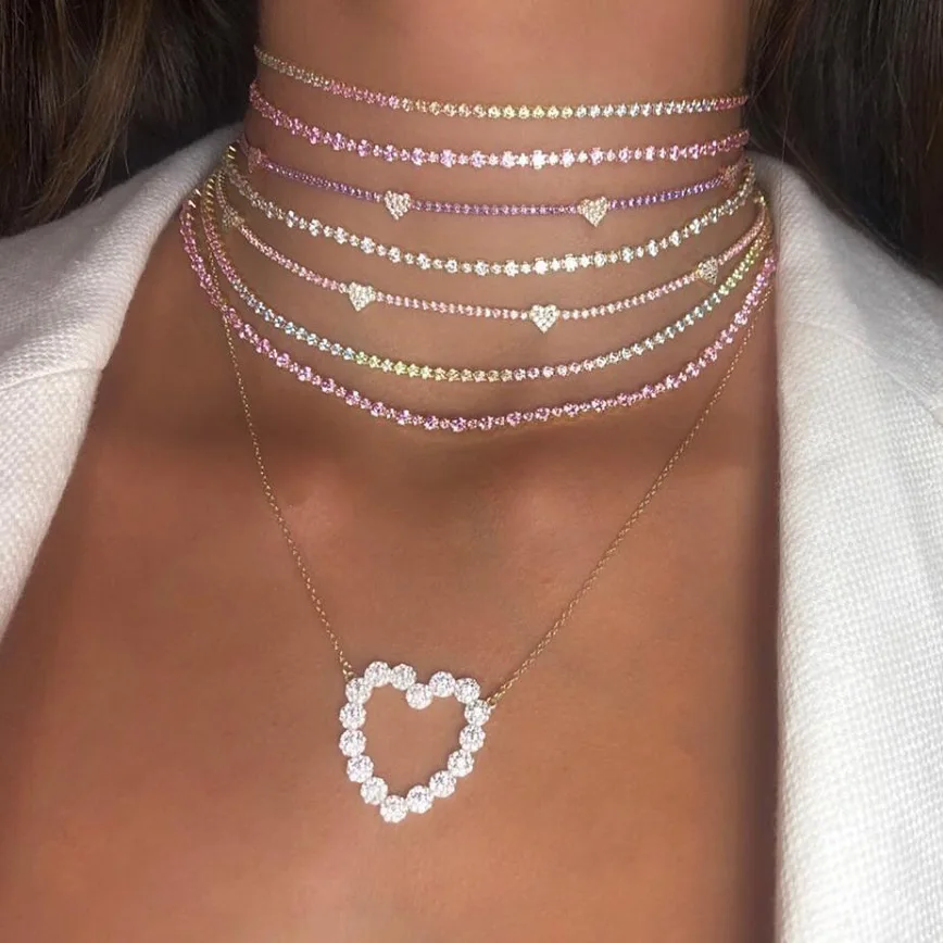 

2021 Sailing Jewelry Female Heart Shaped Necklace Crystal Heart Necklace Curb Chain Full Crystal Heart Necklace